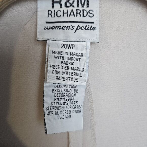 R&M RICHARDS Women’s 20WP Petite Suit Jacket Beige Sheer Beaded Grandma Work - Picture 3 of 11